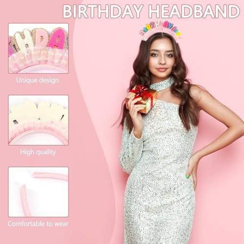 Vovii Birthday Girl Headband Princess Crown – Happy Birthday Hair Accessory for Women & Girls (Felt, Colorful) - görsel 5