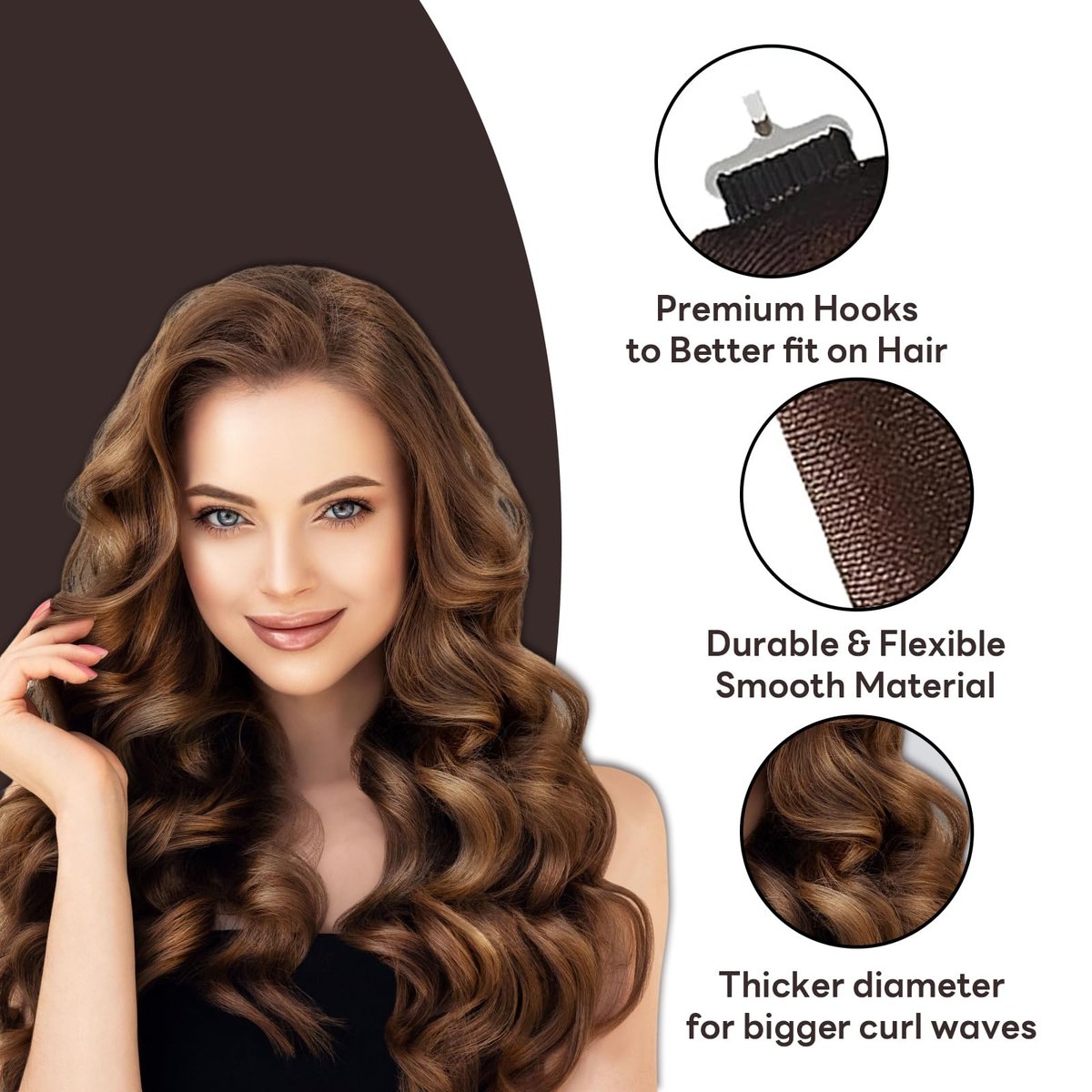 LERAO Heatless Curls Overnight - Velvet Heatless Curler Hair Overnight Blowout Rods for No Heat Curls (3 Pack) - görsel 3