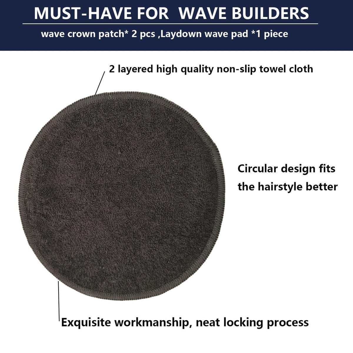 kep-Mve Crown Patch for Waves with Laydown 360 Wave Pad - Rapid Waver's Crown Compression Patches Hair Care Set for Black Men (Black, 2 Pack) - görsel 11