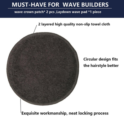 kep-Mve Crown Patch for Waves with Laydown 360 Wave Pad - Rapid Waver's Crown Compression Patches Hair Care Set for Black Men (Black, 2 Pack)