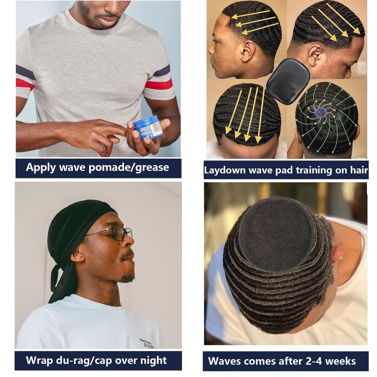 kep-Mve Crown Patch for Waves with Laydown 360 Wave Pad - Rapid Waver's Crown Compression Patches Hair Care Set for Black Men (Black, 2 Pack) - görsel 7