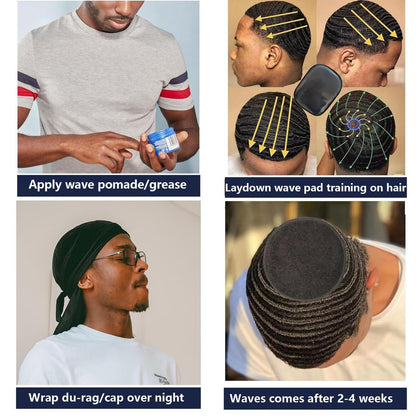 kep-Mve Crown Patch for Waves with Laydown 360 Wave Pad - Rapid Waver's Crown Compression Patches Hair Care Set for Black Men (Black, 2 Pack)