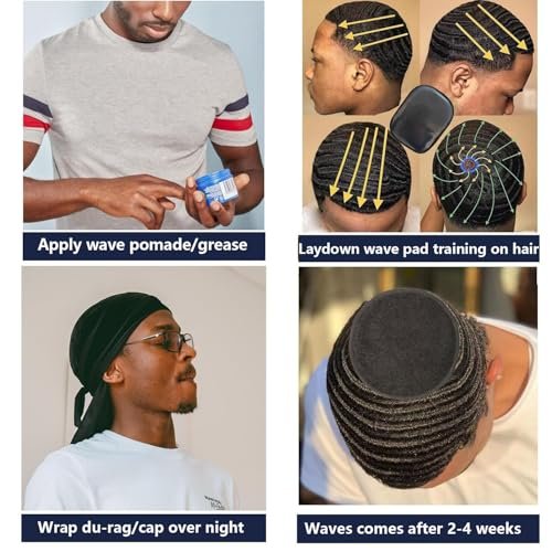 kep-Mve Crown Patch for Waves with Laydown 360 Wave Pad - Rapid Waver's Crown Compression Patches Hair Care Set for Black Men (Black, 2 Pack) - görsel 8