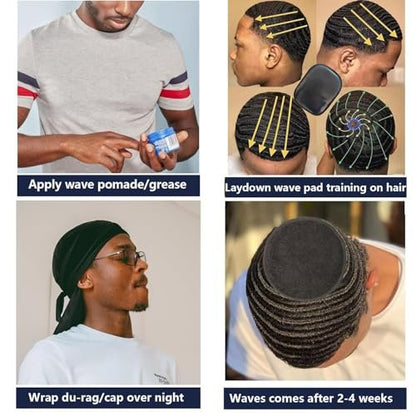 kep-Mve Crown Patch for Waves with Laydown 360 Wave Pad - Rapid Waver's Crown Compression Patches Hair Care Set for Black Men (Black, 2 Pack)