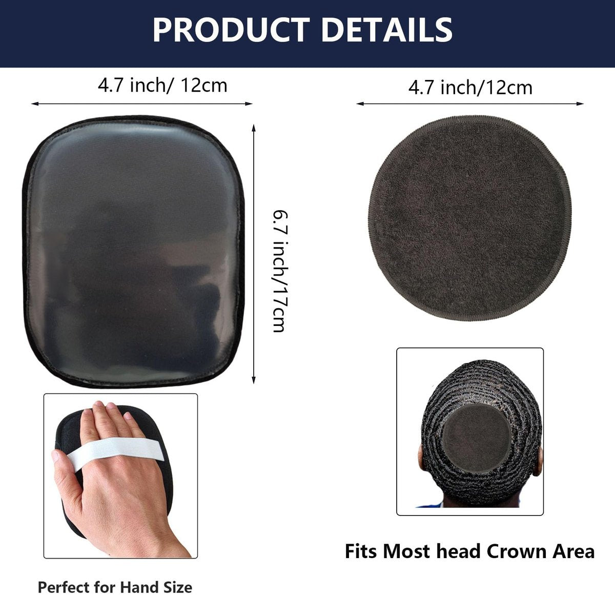 kep-Mve Crown Patch for Waves with Laydown 360 Wave Pad - Rapid Waver's Crown Compression Patches Hair Care Set for Black Men (Black, 2 Pack) - görsel 5