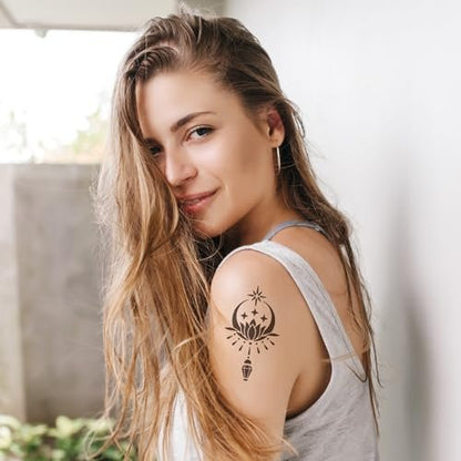 20 Sheets Temporary Tattoo Stencil Kit – Black Mehndi Templates for Kids, Teens & Adults | Body Paint & Real Tattoo Practice