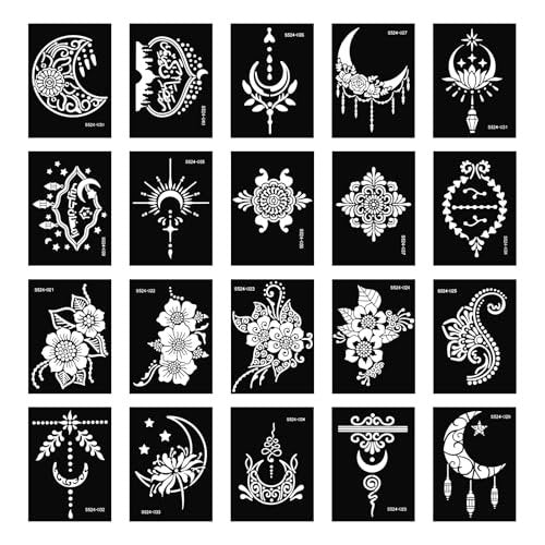 20 Sheets Temporary Tattoo Stencil Kit – Black Mehndi Templates for Kids, Teens & Adults | Body Paint & Real Tattoo Practice - görsel 1