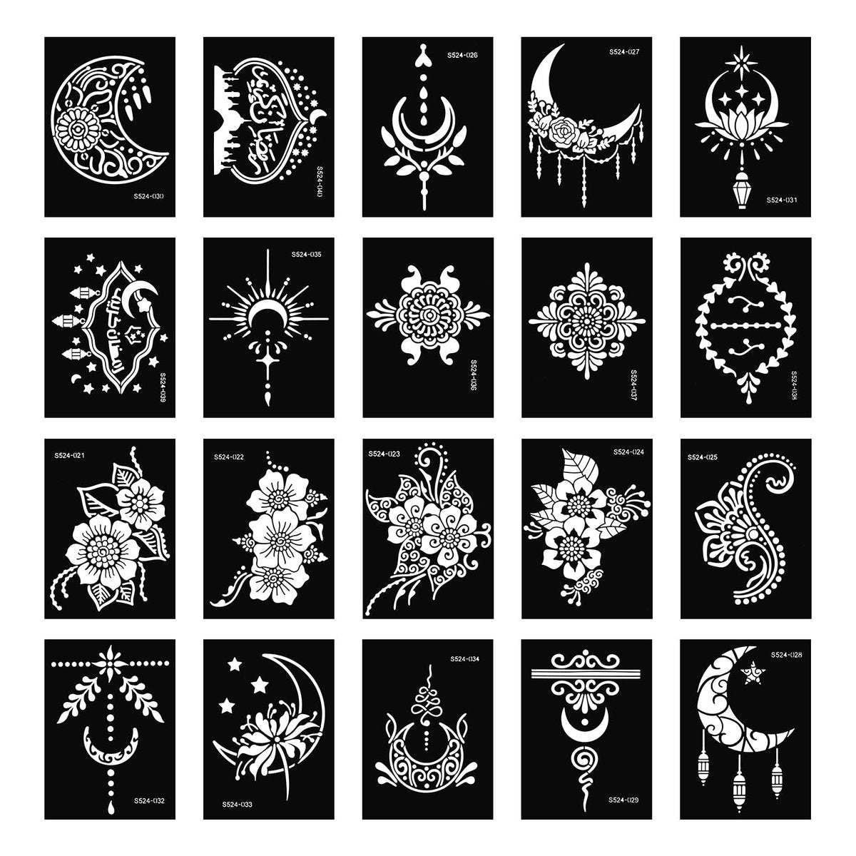 20 Sheets Temporary Tattoo Stencil Kit – Black Mehndi Templates for Kids, Teens & Adults | Body Paint & Real Tattoo Practice - görsel 2