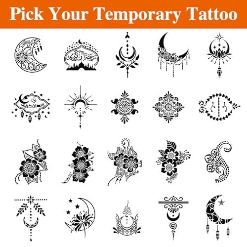 20 Sheets Temporary Tattoo Stencil Kit – Black Mehndi Templates for Kids, Teens & Adults | Body Paint & Real Tattoo Practice - görsel 7