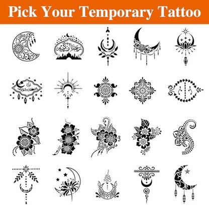 20 Sheets Temporary Tattoo Stencil Kit – Black Mehndi Templates for Kids, Teens & Adults | Body Paint & Real Tattoo Practice