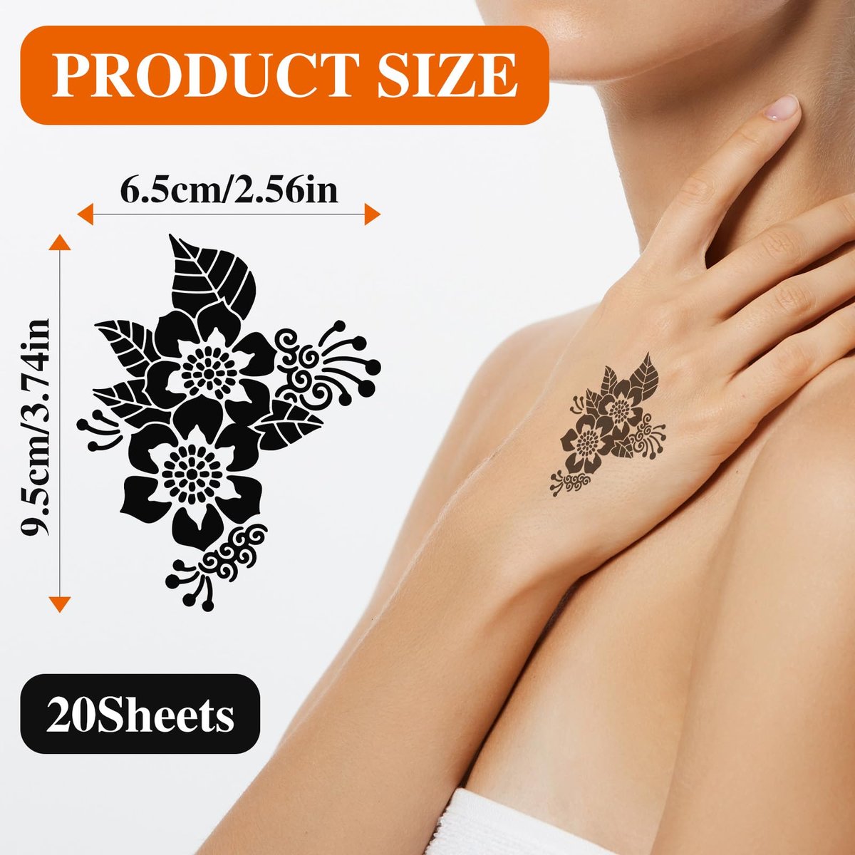 20 Sheets Temporary Tattoo Stencil Kit – Black Mehndi Templates for Kids, Teens & Adults | Body Paint & Real Tattoo Practice - görsel 6