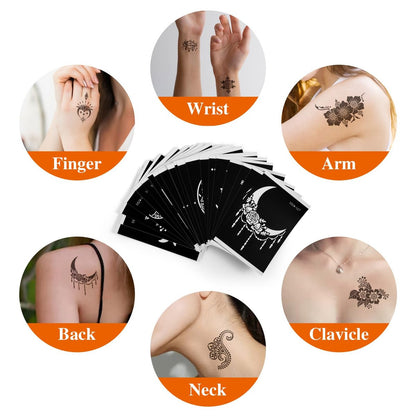 20 Sheets Temporary Tattoo Stencil Kit – Black Mehndi Templates for Kids, Teens & Adults | Body Paint & Real Tattoo Practice