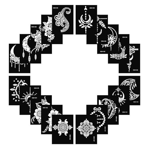 20 Sheets Temporary Tattoo Stencil Kit – Black Mehndi Templates for Kids, Teens & Adults | Body Paint & Real Tattoo Practice - görsel 3