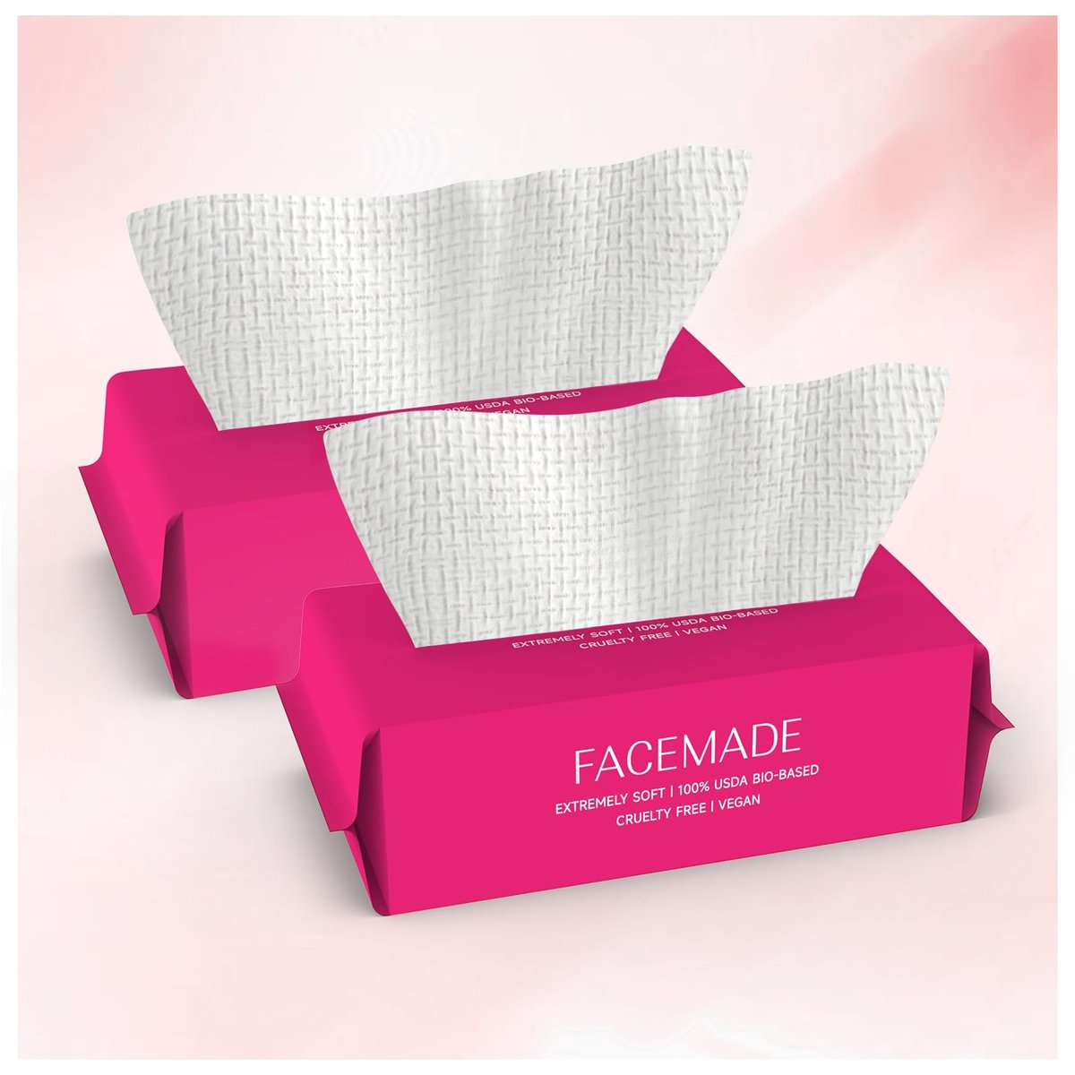 FACEMADE Ultra Thick Disposable Face Towels – 100 Count (2 Packs) – USDA Certified 100% Biobased Facial Towelettes for Makeup Remover & Skincare - görsel 1