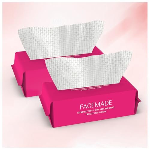 FACEMADE Ultra Thick Disposable Face Towels – 100 Count (2 Packs) – USDA Certified 100% Biobased Facial Towelettes for Makeup Remover & Skincare - görsel 2