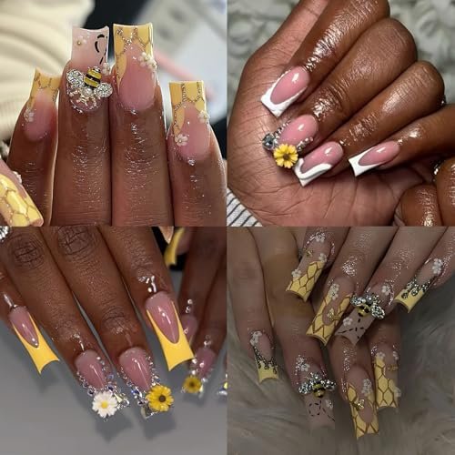 ROFIBUT Tiny Bee Nail Art Charms Set - 60Pcs Resin Cartoon Daisy Flower & Gold Alloy Bee Nail Gems for Spring Summer Nail Decoration - görsel 8