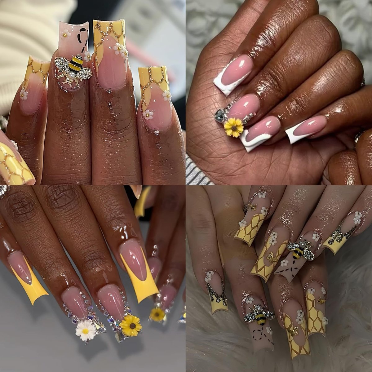 ROFIBUT Tiny Bee Nail Art Charms Set - 60Pcs Resin Cartoon Daisy Flower & Gold Alloy Bee Nail Gems for Spring Summer Nail Decoration - görsel 7