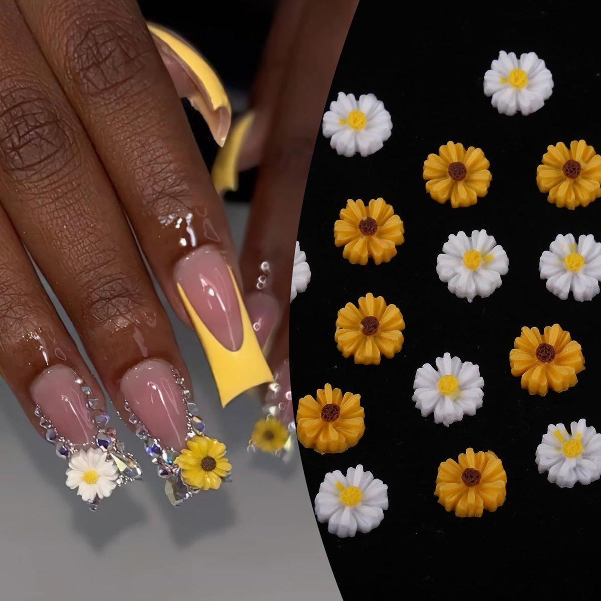 ROFIBUT Tiny Bee Nail Art Charms Set - 60Pcs Resin Cartoon Daisy Flower & Gold Alloy Bee Nail Gems for Spring Summer Nail Decoration - görsel 5