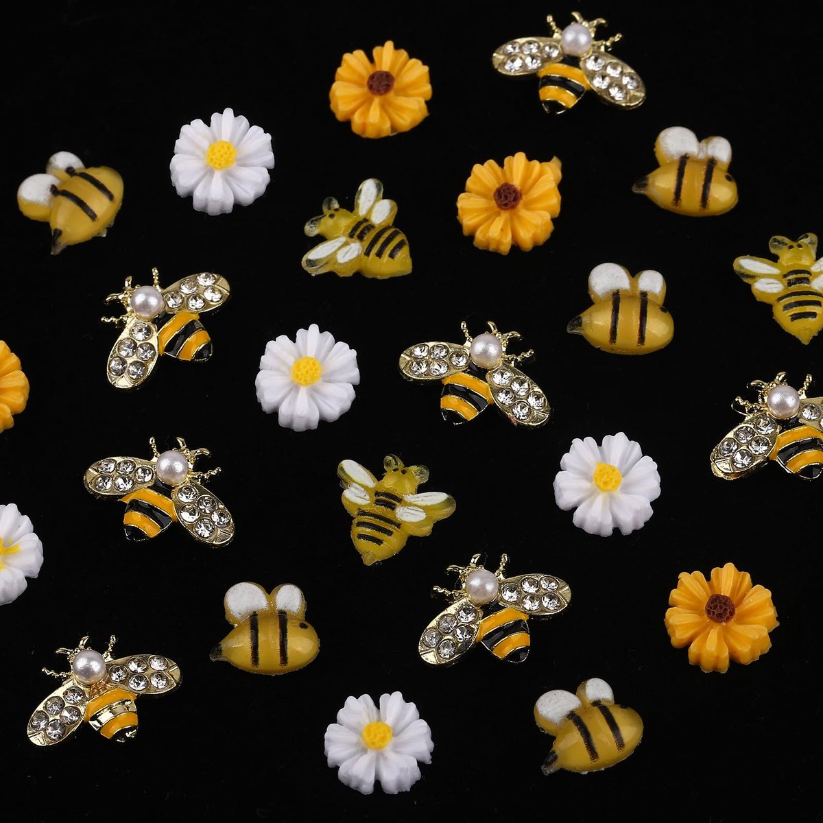 ROFIBUT Tiny Bee Nail Art Charms Set - 60Pcs Resin Cartoon Daisy Flower & Gold Alloy Bee Nail Gems for Spring Summer Nail Decoration - görsel 9
