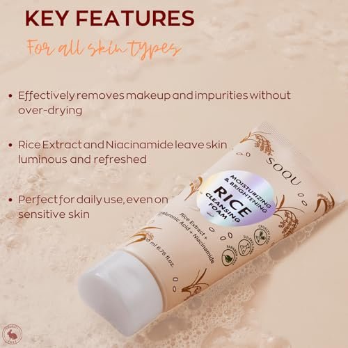 SOQU Rice Foam Cleanser with Niacinamide & Hyaluronic Acid – Gentle Korean Face Wash for Hydrating & Brightening – Made in Korea – 200ml - görsel 6