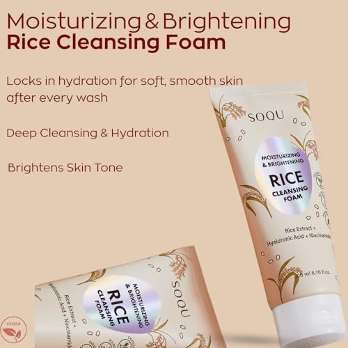 SOQU Rice Foam Cleanser with Niacinamide & Hyaluronic Acid – Gentle Korean Face Wash for Hydrating & Brightening – Made in Korea – 200ml - görsel 4