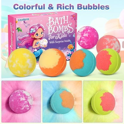 12-Piece Girls Bath Bombs with Toys Inside – Mermaid Princess Surprise Jewelry Set for Kids, Natural Fizzing Bath Fizzies, Birthday Gift or Stocking Stuffer Avelisse