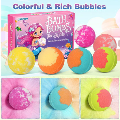 12-Piece Girls Bath Bombs with Toys Inside – Mermaid Princess Surprise Jewelry Set for Kids, Natural Fizzing Bath Fizzies, Birthday Gift or Stocking Stuffer Avelisse