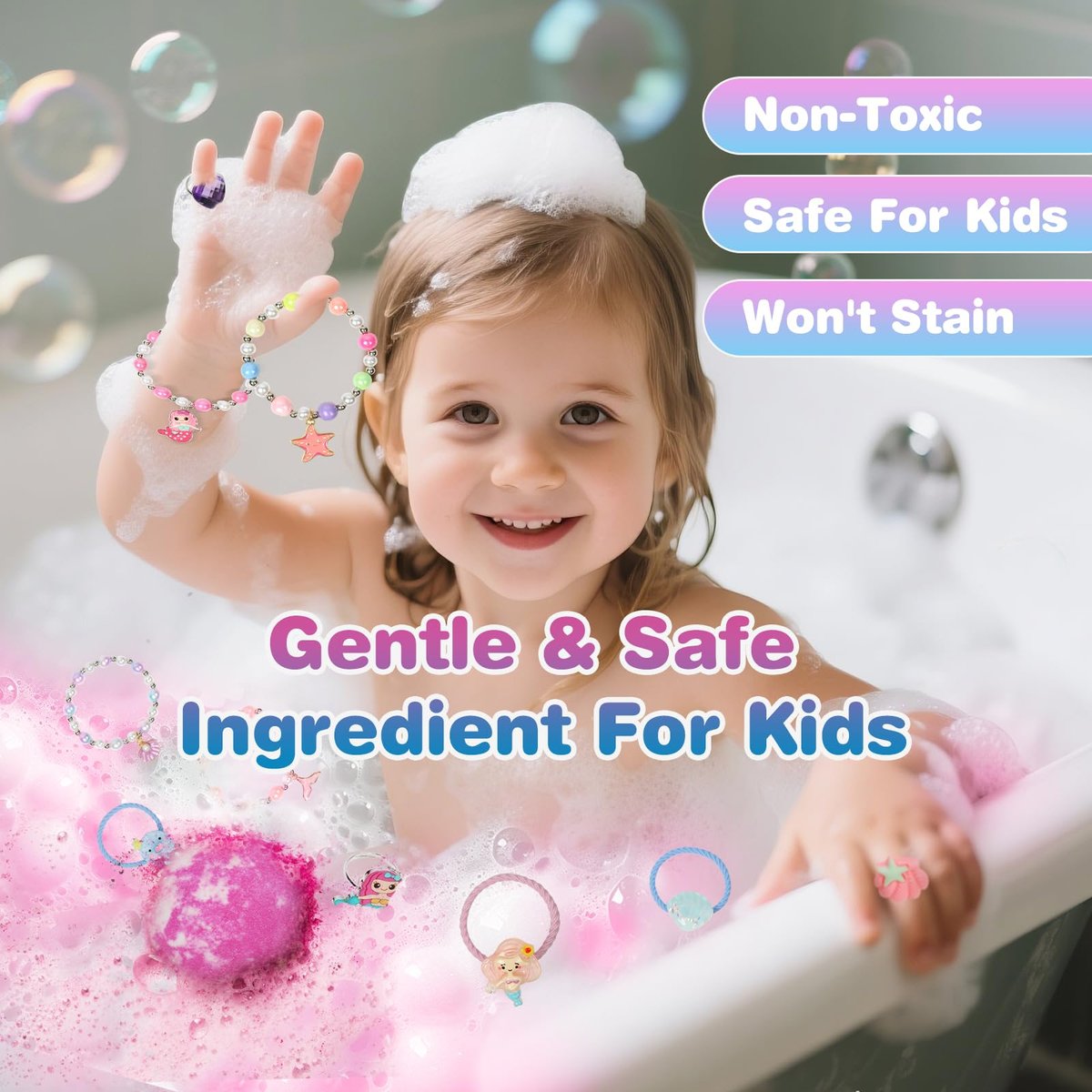 12-Piece Girls Bath Bombs with Toys Inside – Mermaid Princess Surprise Jewelry Set for Kids, Natural Fizzing Bath Fizzies, Birthday Gift or Stocking Stuffer Avelisse