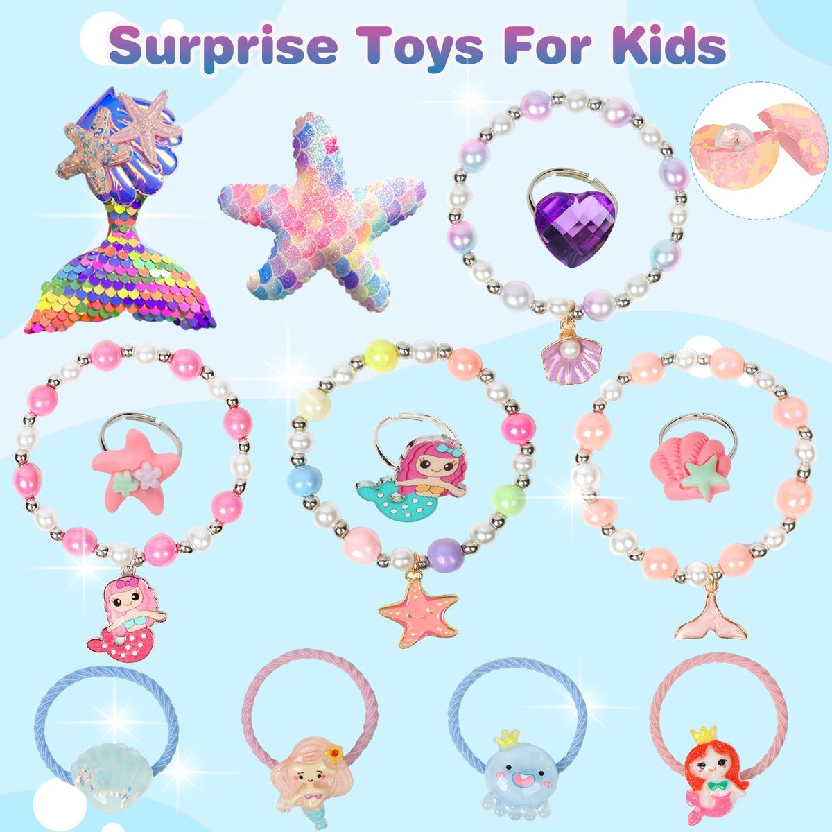12-Piece Girls Bath Bombs with Toys Inside – Mermaid Princess Surprise Jewelry Set for Kids, Natural Fizzing Bath Fizzies, Birthday Gift or Stocking Stuffer Avelisse