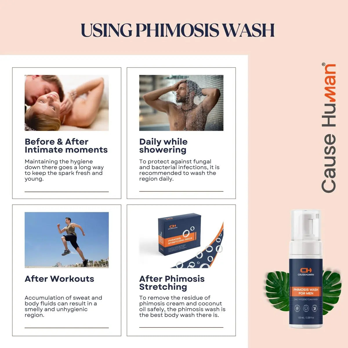 Cause Human PhimoTwinCare – Penile Heal Cream (100g) + Phimosis Wash for Men (100ml) | Daily Use Combo | Steroid-Free & Gentle on Sensitive Skin Avelisse
