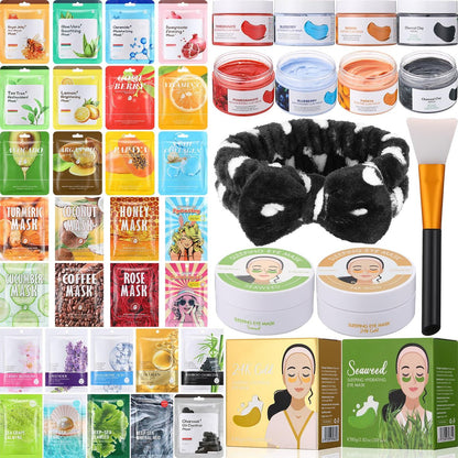 Viozakanry 96-Piece Face Mask Set with Hydrating Peel-Off Masks, Clay Masks, Under-Eye Patches, Mask Brush & Headband – Suitable for Sensitive Skin