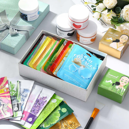Viozakanry 96-Piece Face Mask Set with Hydrating Peel-Off Masks, Clay Masks, Under-Eye Patches, Mask Brush & Headband – Suitable for Sensitive Skin
