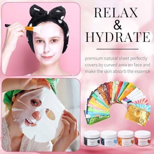 Viozakanry 96-Piece Face Mask Set with Hydrating Peel-Off Masks, Clay Masks, Under-Eye Patches, Mask Brush & Headband – Suitable for Sensitive Skin - görsel 12