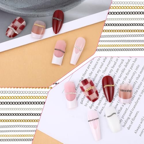 JIYIN 12 Strips Metal Nail Chain Charms - Gold, Silver, Gray 3D Nail Art Chains with Box for DIY Manicure - görsel 8