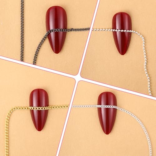 JIYIN 12 Strips Metal Nail Chain Charms - Gold, Silver, Gray 3D Nail Art Chains with Box for DIY Manicure - görsel 12