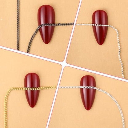JIYIN 12 Strips Metal Nail Chain Charms - Gold, Silver, Gray 3D Nail Art Chains with Box for DIY Manicure