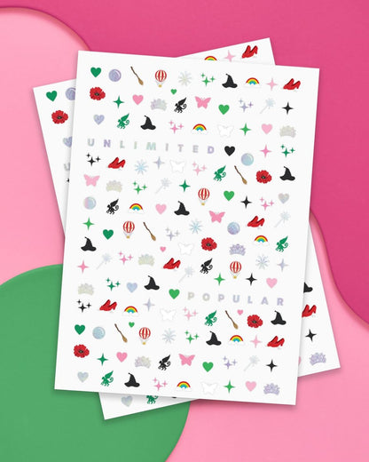 xo, Fetti Pink + Green Witch Nail Stickers - 604 pcs. | Birthday Decorations, Cute Girl Party Favor, Manicure Accessory, Kids Wizard Supplies