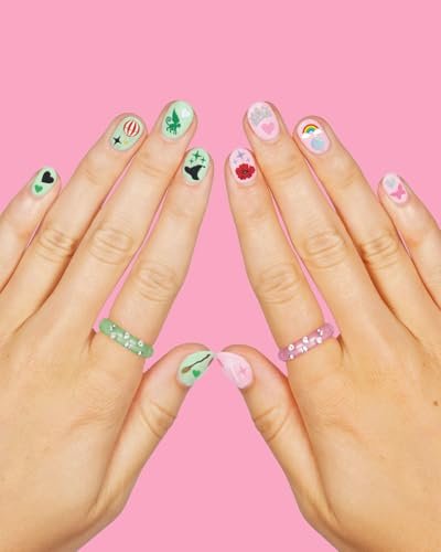 xo, Fetti Pink + Green Witch Nail Stickers - 604 pcs. | Birthday Decorations, Cute Girl Party Favor, Manicure Accessory, Kids Wizard Supplies