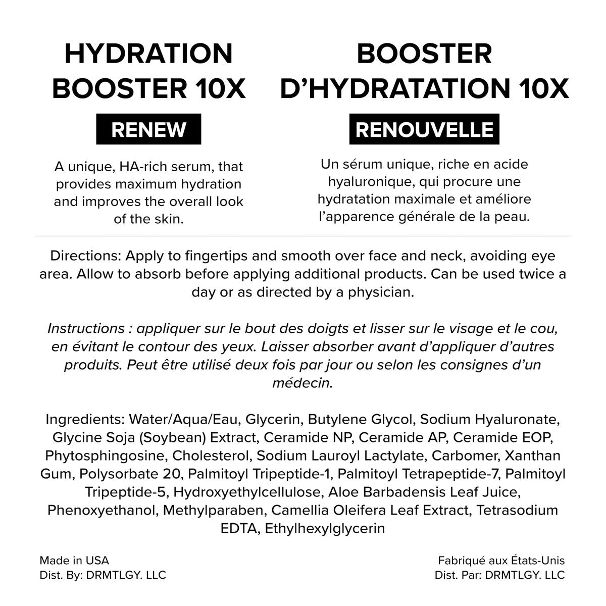 DRMTLGY Hydration Booster 10X – Hyaluronic Acid Serum for Intense Hydration & Skin Plumping – With Soybean, Green Tea & Aloe – Reduces Fine Lines & Boosts Moisturizer Absorption – 1.8 fl oz Avelisse