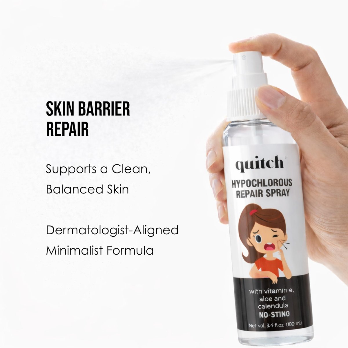 quitch Hypochlorous Acid Spray - Face & Body Acne Wash, Skin Repair, First Aid Cleanser, Travel Size 3.4 Fl Oz - görsel 7
