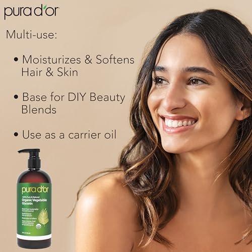PURA D'OR 24 Oz Organic Vegetable Glycerin - Derived From Coconut - Clear & Odorless - 100% Pure Premium Grade, Non-GMO, Kosher, Vegan, Cold Pressed - DIY Skin Care Base for Hair & Body - görsel 4