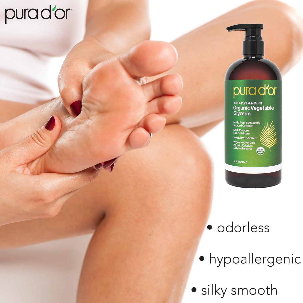 PURA D'OR 24 Oz Organic Vegetable Glycerin - Derived From Coconut - Clear & Odorless - 100% Pure Premium Grade, Non-GMO, Kosher, Vegan, Cold Pressed - DIY Skin Care Base for Hair & Body - görsel 5
