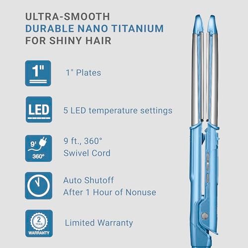 BaBylissPRO 1" Ultra-Sleek Stainless Steel Styling Iron – 3-in-1 Hair Straightener, Waver & Curling Tool with Nano Titanium | Blue Avelisse