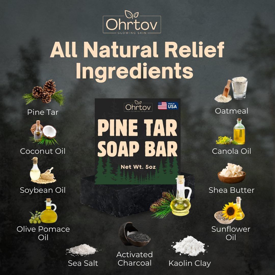 Ohrtov Pine Tar Soap Bar – Natural Face & Body Wash for Acne, Eczema, Psoriasis & Itch Relief with Activated Charcoal & Colloidal Oatmeal – 5 oz, Made in USA - görsel 11