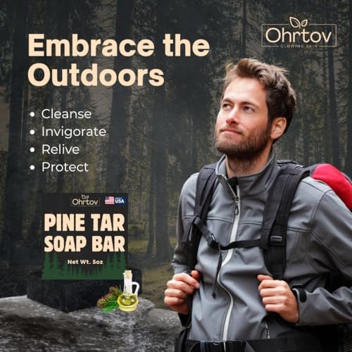 Ohrtov Pine Tar Soap Bar – Natural Face & Body Wash for Acne, Eczema, Psoriasis & Itch Relief with Activated Charcoal & Colloidal Oatmeal – 5 oz, Made in USA - görsel 4