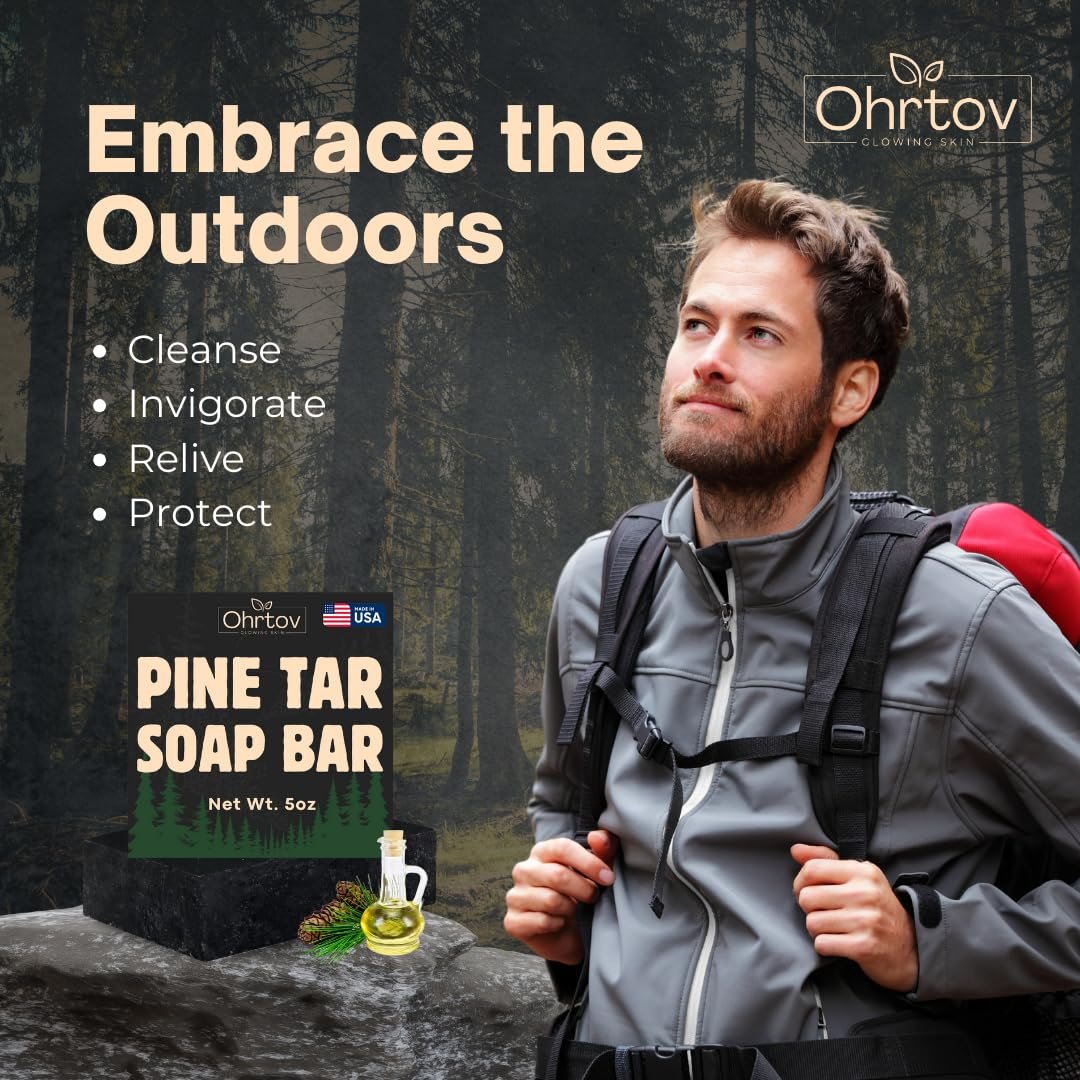 Ohrtov Pine Tar Soap Bar – Natural Face & Body Wash for Acne, Eczema, Psoriasis & Itch Relief with Activated Charcoal & Colloidal Oatmeal – 5 oz, Made in USA - görsel 3