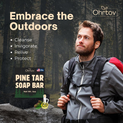 Ohrtov Pine Tar Soap Bar – Natural Face & Body Wash for Acne, Eczema, Psoriasis & Itch Relief with Activated Charcoal & Colloidal Oatmeal – 5 oz, Made in USA