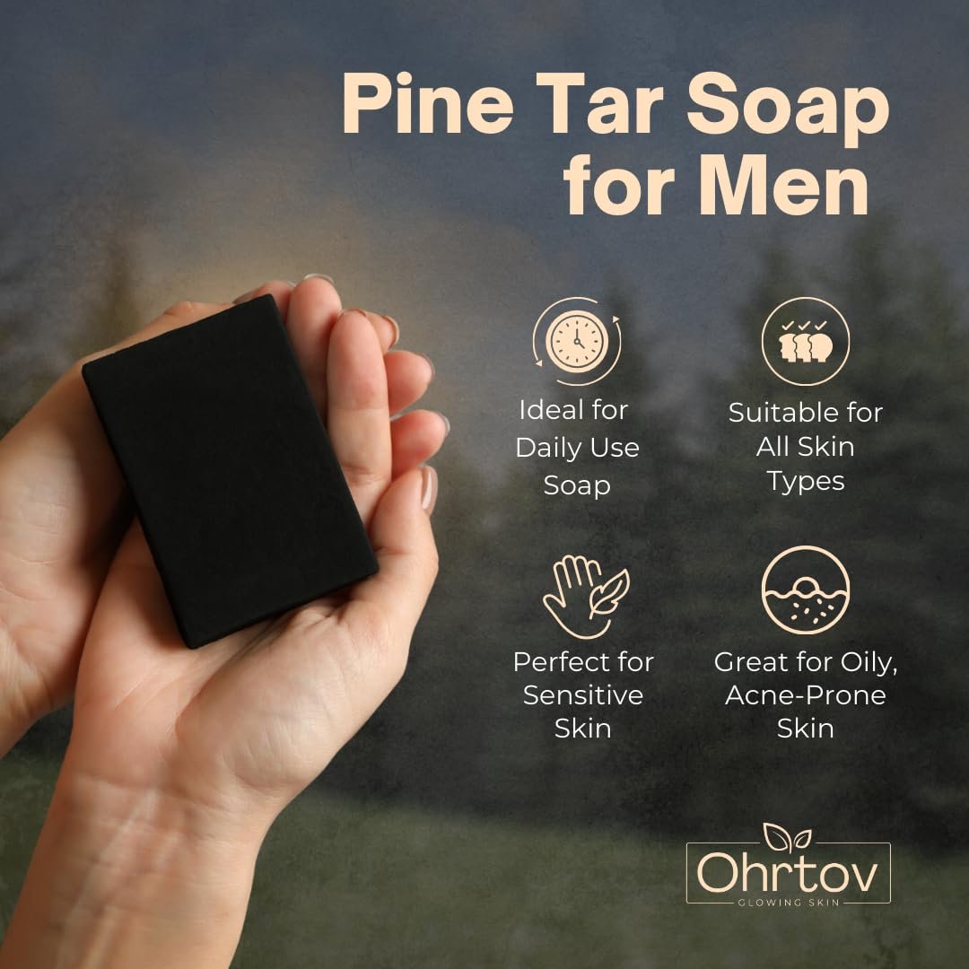 Ohrtov Pine Tar Soap Bar – Natural Face & Body Wash for Acne, Eczema, Psoriasis & Itch Relief with Activated Charcoal & Colloidal Oatmeal – 5 oz, Made in USA - görsel 9
