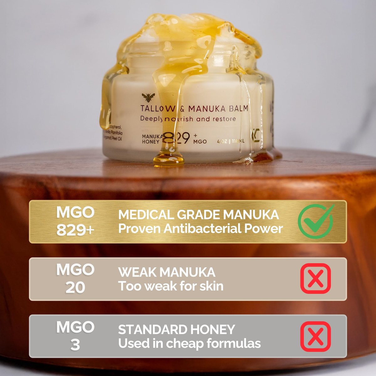 Cinder Brands 100% Grass-Fed Suet Beef Tallow and Manuka Honey Balm - Natural Moisturizer Cream with Vitamin E Oil for Face & Body, Eczema Relief for Dry Skin, Pure Tallow Face Moisturizer for Sensitive Skin (4 Fl Oz) Avelisse