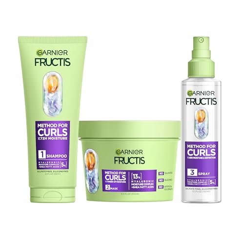 Garnier Fructis Method for Curls Curly Hair Products Kit - Moisture Filling Shampoo, Hair Mask & Curl Refresher Spray for 2C to 4C Curls and Coils (8.13 Fl Oz Each) Avelisse